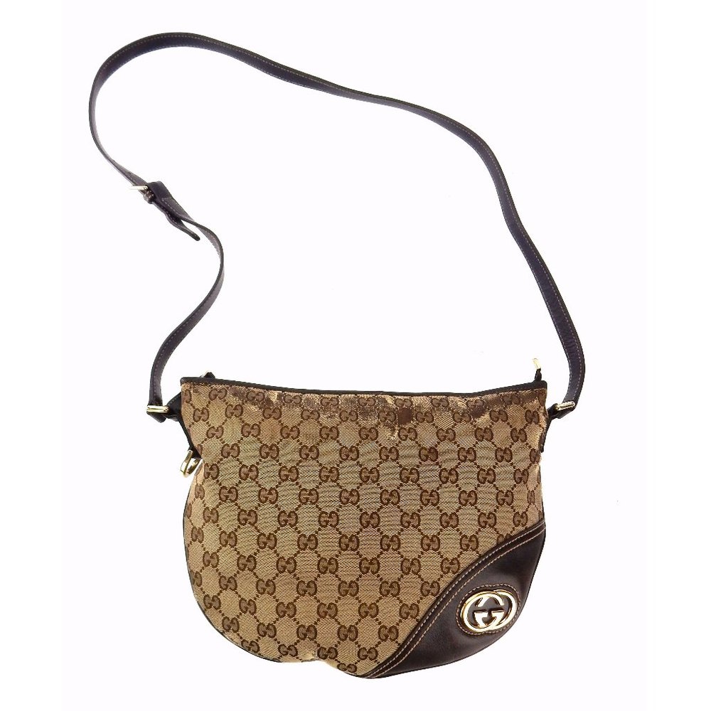 GUCCI GG Monogram Canvas and Leather Shoulder Crossbody Hobo Bag Italy